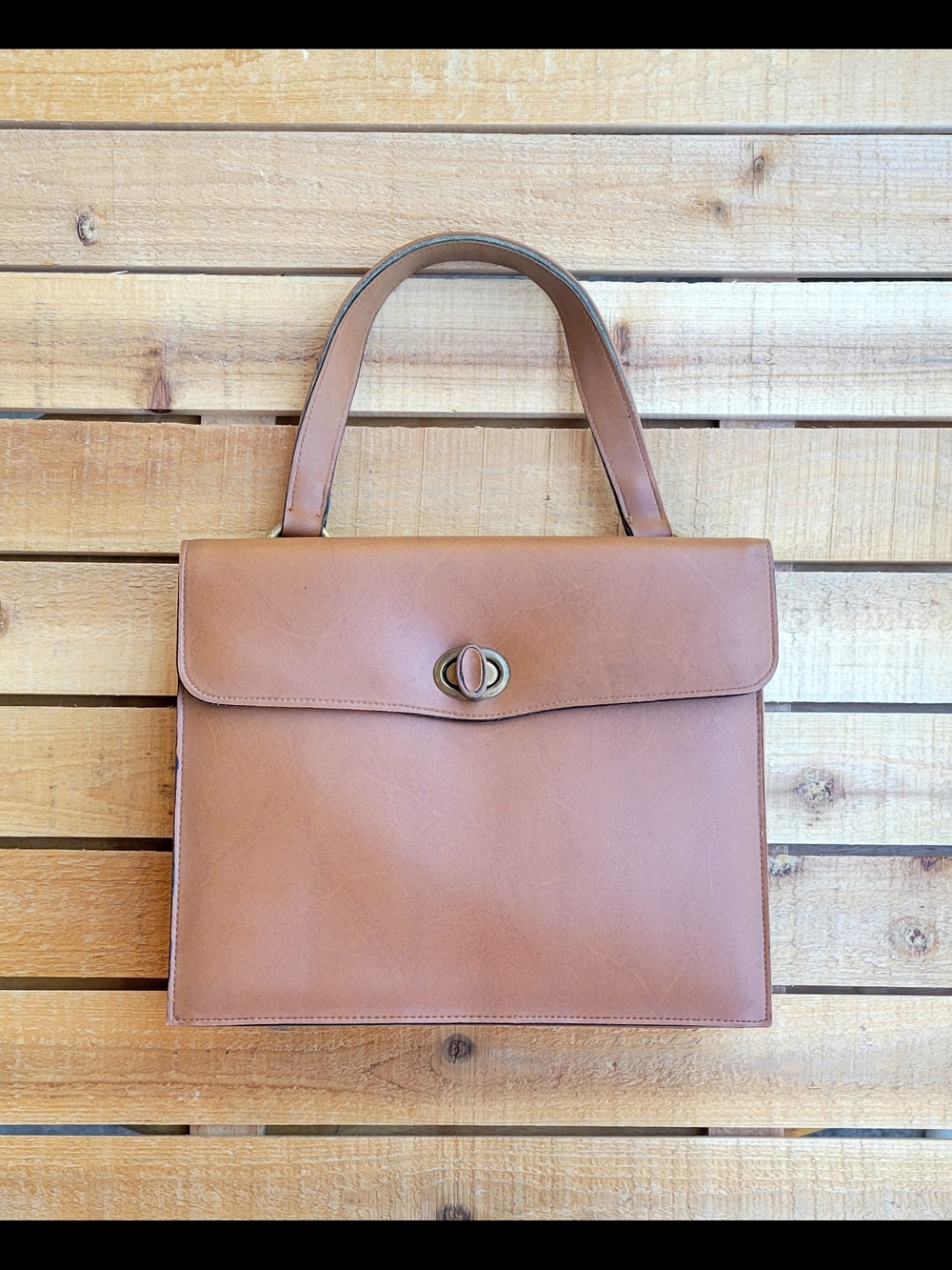 Vintage Meyer's USA Brown Leather Handbag  Turn-Lock Top Handle Satchel Bag